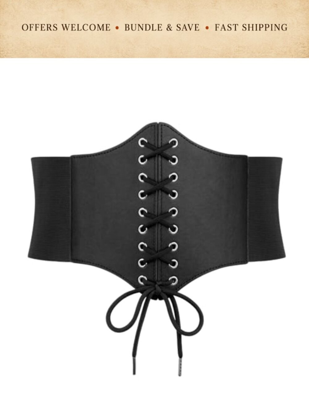 Wide Elastic Corset Belt Faux Leather Lace-Up Waspie Waist Cinch Belt for Dress